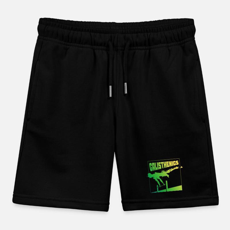 Calisthenics Gradient Pose Square Design Kids Organic Sweat Shorts by Stanley/Stella