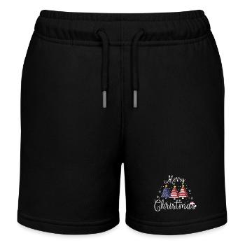 Merry Christmas Christmas Trees USA Flag America - Kids Organic Sweat Shorts by Stanley/Stella - black - Front