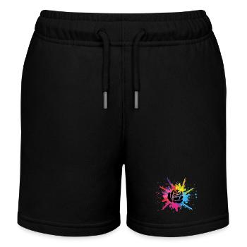Schwarze Blume und mehrfarbige Explosion - Kinder Organic Joggingshorts Mini Bolter von Stanley/Stella - Schwarz - Vorne