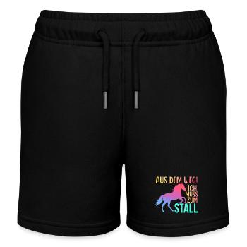 Aus dem Weg Ich muss zum Stall Reiten Reiterin - Kinder Organic Joggingshorts Mini Bolter von Stanley/Stella - Schwarz - Vorne