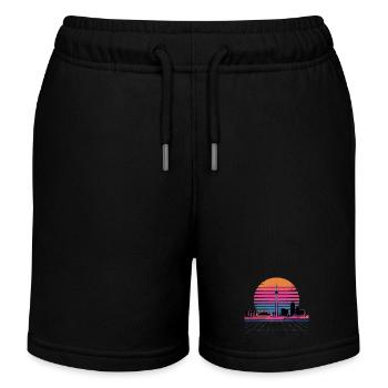 Neon Skyline Retro Sonnenuntergang - Kinder Organic Joggingshorts Mini Bolter von Stanley/Stella - Schwarz - Vorne