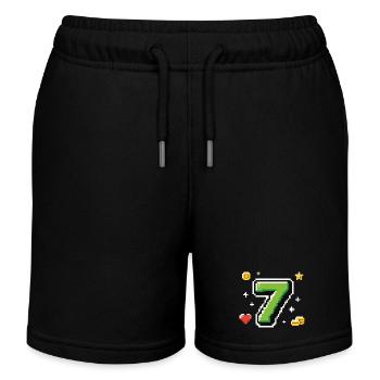 LEVEL 7 Pixel Shirt – Retro Gaming Birthday - Kids Organic Sweat Shorts by Stanley/Stella - black - Front