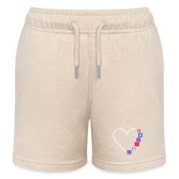 Quilting Passion | Hearts and Patchwork Blocks - Kids Organic Sweat Shorts by Stanley/Stella - soft Ecru - Front