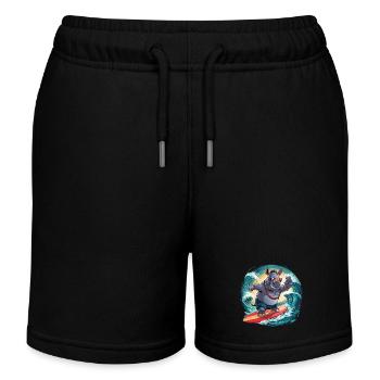 Cooles Rhino mit Sonnenbrille surft und hat Spass - Kinder Organic Joggingshorts Mini Bolter von Stanley/Stella - Schwarz - Vorne