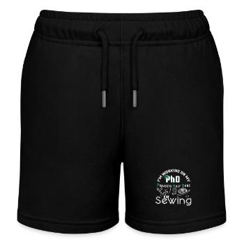 Sewing I Am Working On My PhD - Kids Organic Sweat Shorts by Stanley/Stella - black - Front
