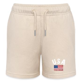 USA Flag - Kids Organic Sweat Shorts by Stanley/Stella - soft Ecru - Front