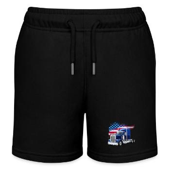 US LKW-Mit Amerika Flagge - Fahrer/Trucker - Kinder Organic Joggingshorts Mini Bolter von Stanley/Stella - Schwarz - Vorne