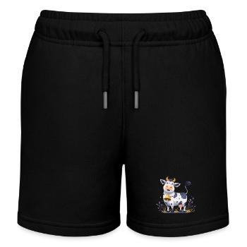 Lustige Kuh mit Glocke - Kinder Organic Joggingshorts Mini Bolter von Stanley/Stella - Schwarz - Vorne