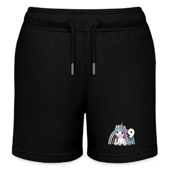 9. Geburtstag Einhorn Regenbogen Süß Niedlich - Kinder Organic Joggingshorts Mini Bolter von Stanley/Stella - Schwarz - Vorne