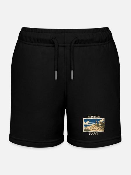 Deutschland Sylt Vintage Reisemarke - Kinder Organic Joggingshorts Mini Bolter von Stanley/Stella - Schwarz