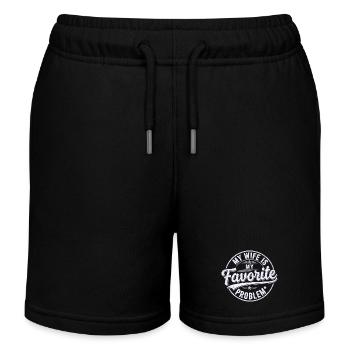 My Wife is My Favorite Problem Shirt Funny Quote - Kids Organic Sweat Shorts by Stanley/Stella - black - Front