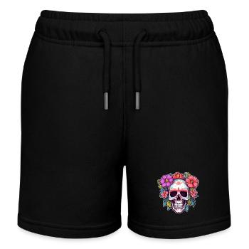 Menschlicher Schädel & Blumen 30 - Kinder Organic Joggingshorts Mini Bolter von Stanley/Stella - Schwarz - Vorne