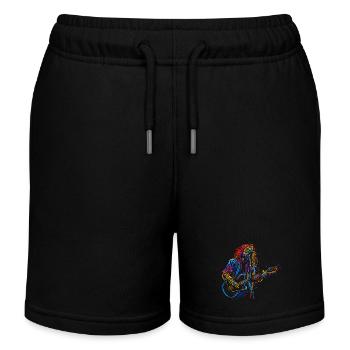 Musical Instrument Men Playing Guitar Art Graphic - Kids Organic Sweat Shorts by Stanley/Stella - black - Front