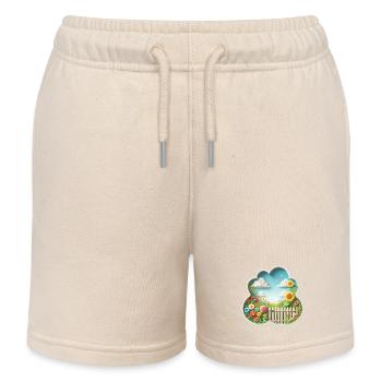 Garten mit Blume auf Blumenwiese und Sonnenblume - Kinder Organic Joggingshorts Mini Bolter von Stanley/Stella - Natur - Vorne