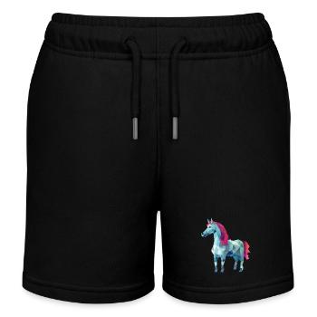 White Horse in Pink Polygon Art Design - Kids Organic Sweat Shorts by Stanley/Stella - black - Front