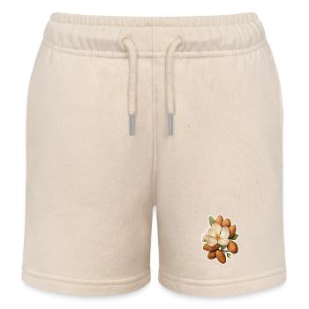 Les amandes encadrent une fleur d’amandier - Short de jogging enfant bio Stanley/Stella - écru doux - Devant