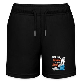 Life Is A Wave Lets Go Surfing - Kids Organic Sweat Shorts by Stanley/Stella - black - Front