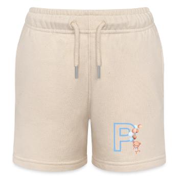 Blue Letter P Bear - Kids Organic Sweat Shorts by Stanley/Stella - soft Ecru - Front