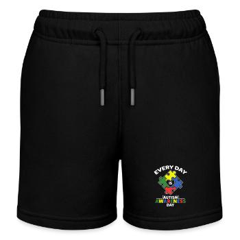 Every Day Is Autism Awareness - Kids Organic Sweat Shorts by Stanley/Stella - black - Front
