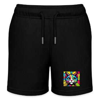 Cat Pop Art - Kids Organic Sweat Shorts by Stanley/Stella - black - Front