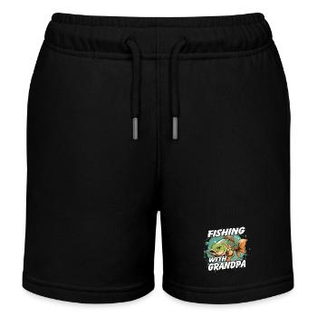 Fishing with dad with colorful fish design - Kids Organic Sweat Shorts by Stanley/Stella - black - Front