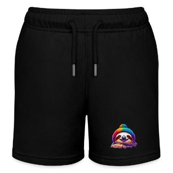 Sloth with wool cap hat - Kids Organic Sweat Shorts by Stanley/Stella - black - Front