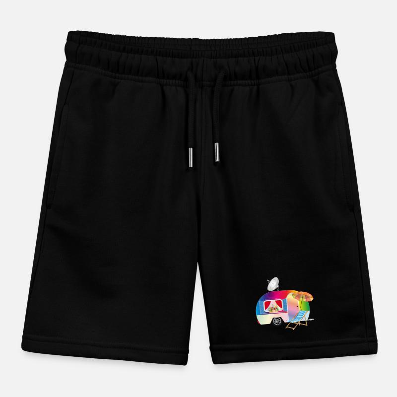 Bunter Retro-Wohnwagen mit Liegestuhl Kinder Organic Joggingshorts Mini Bolter von Stanley/Stella