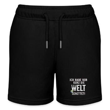 Ich hab nur kurz die Welt gerettet lustiger Spruch - Kinder Organic Joggingshorts Mini Bolter von Stanley/Stella - Schwarz - Vorne