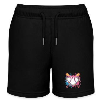 Plaque de baseball avec glaçage rose et batte - Short de jogging enfant bio Stanley/Stella - noir - Devant