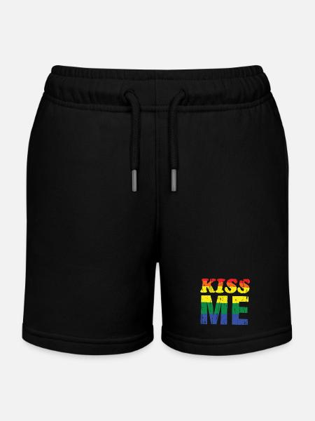 Kiss Me Regenbogen Retro-Schrift - Kinder Organic Joggingshorts Mini Bolter von Stanley/Stella - Schwarz
