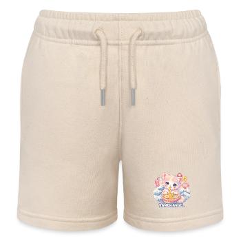 Japan Cat Ramen Noodle Retro Wave Motif - Kids Organic Sweat Shorts by Stanley/Stella - soft Ecru - Front
