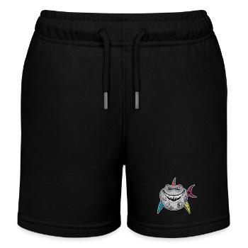 Dessin animé de requin tatoué avec des nageoires de crâne - Short de jogging enfant bio Stanley/Stella - noir - Devant