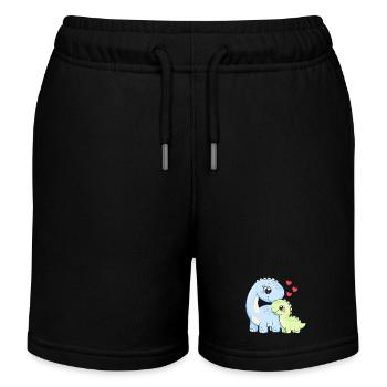 Sweet Mom & Baby Dino with Heart - Kids Organic Sweat Shorts by Stanley/Stella - black - Front