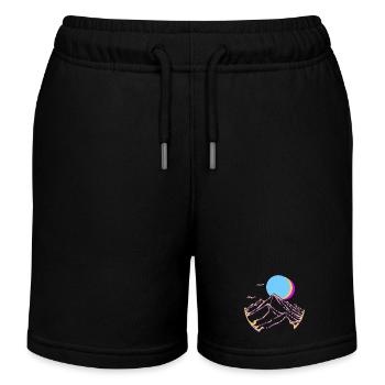 Neon Mountains Moon Sun Geometric Peaks - Kids Organic Sweat Shorts by Stanley/Stella - black - Front
