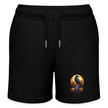 Gruseliger Rabe Auf Grabstein Mit Kürbissen - Kinder Organic Joggingshorts Mini Bolter von Stanley/Stella - Schwarz - Vorne