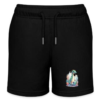 Cute Underwater Dinosaur Cartoon Design - Kids Organic Sweat Shorts by Stanley/Stella - black - Front