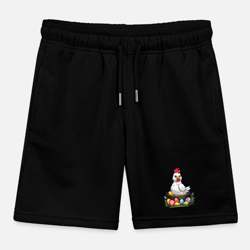 Colorful Chicken Cute Funny Easter Eggs Nest Kids Organic Sweat Shorts by Stanley/Stella