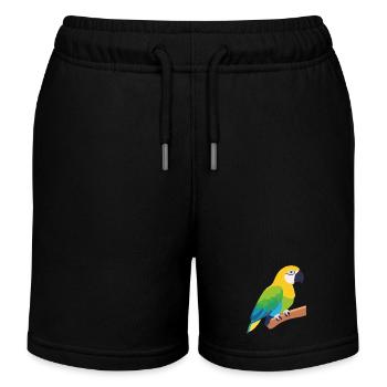 Colorful parrot bird on branch - Kids Organic Sweat Shorts by Stanley/Stella - black - Front