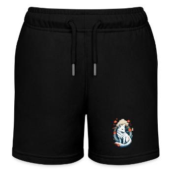 Ukiyo-E Kunst Stil Japanische Kitsune Fuchs - Kinder Organic Joggingshorts Mini Bolter von Stanley/Stella - Schwarz - Vorne