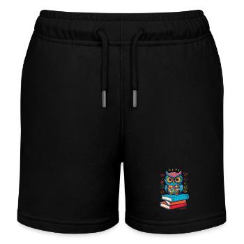 Bücher Eule Süße Buch Illustration Lesender Kauz - Kinder Organic Joggingshorts Mini Bolter von Stanley/Stella - Schwarz - Vorne