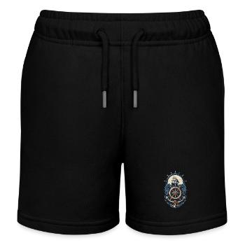 Nautical Adventure Sailing Ship Compass - Kids Organic Sweat Shorts by Stanley/Stella - black - Front