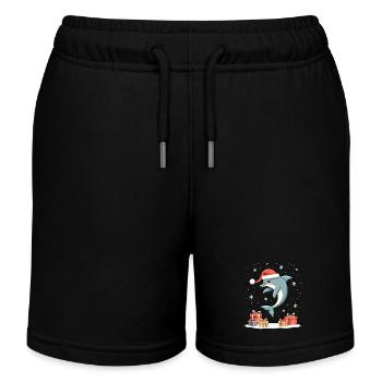 Dolphin with Santa Hat Snowflakes - Kids Organic Sweat Shorts by Stanley/Stella - black - Front