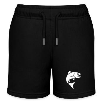 Trout jumps for joy towards the fishing rod - Kids Organic Sweat Shorts by Stanley/Stella - black - Front