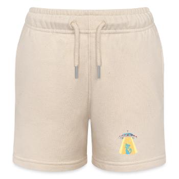 Humorous UFO cat print - Kids Organic Sweat Shorts by Stanley/Stella - soft Ecru - Front