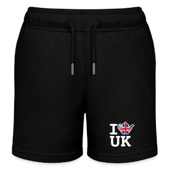 Union Jack Flagge Teekanne I Love UK Britisch VK - Kinder Organic Joggingshorts Mini Bolter von Stanley/Stella - Schwarz - Vorne