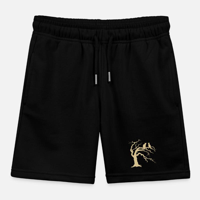 Dead tree with 2 cats silhouette Kids Organic Sweat Shorts by Stanley/Stella