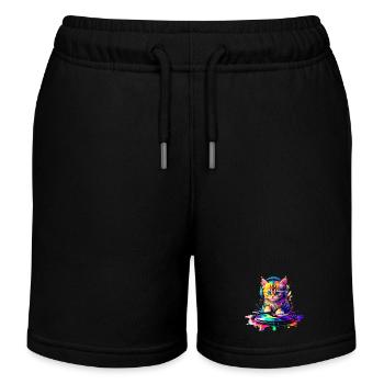 Chaton DJ - Arc-en-ciel 2 - Short de jogging enfant bio Stanley/Stella - noir - Devant