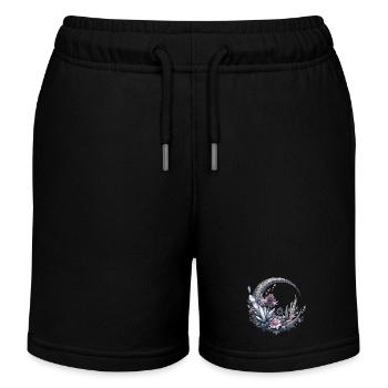 Mondsichel in Silber, mit Kristalle und Blumen - Kinder Organic Joggingshorts Mini Bolter von Stanley/Stella - Schwarz - Vorne