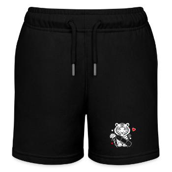 Tiger mit Pflaster und Blumen - Gute Besserung - Kinder Organic Joggingshorts Mini Bolter von Stanley/Stella - Schwarz - Vorne