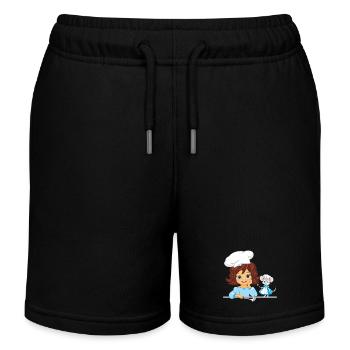 Lächelndes Mädchen kocht und süße Kochmaus - Kinder Organic Joggingshorts Mini Bolter von Stanley/Stella - Schwarz - Vorne
